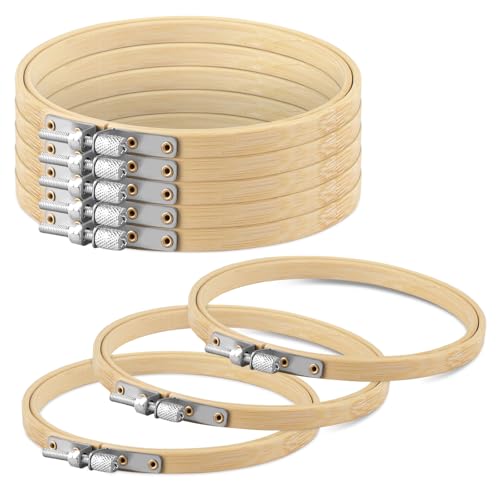 TINDTOP 8 Pieces 6 inch Embroidery Hoops, Bamboo Frame Circle Cross Stitch Hoop Ring Embroidery Hoops Set for Embroidery and Cross Stitch - color: 6IN / 15cm