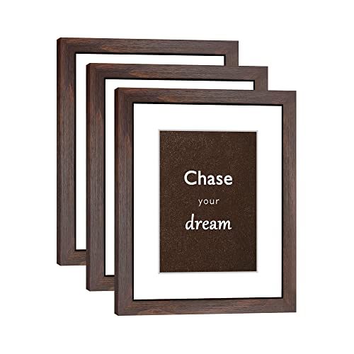 8x10 Picture Frame Set of 3 with Real Glass for Pictures 5x7 with Mat or 8x10 Without Mat, Wall Mounting or Tabletop display Photo Frames in Walnut - color: Walnut, size: 8x10(set of 3)