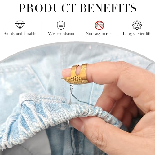 FR 4 Pack (2 Sizes, S/M) Sewing Thimble Finger Protector, Adjustable Finger Metal Shield Protector Pin Needles Sewing Quilting Craft Accessories DIY Sewing Tools Needlework Gold - style: Adjustable Gold