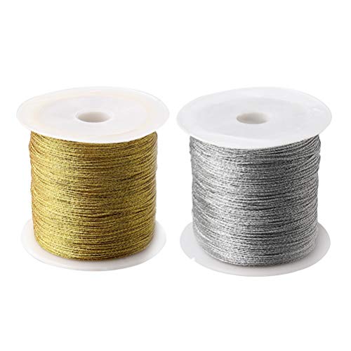 218 Yards/656 Feet Metallic Cord 2 Pcs Spool Metallic Thread - color: Gold+sliver