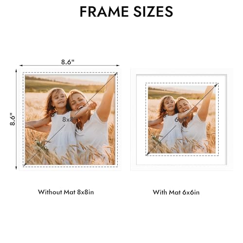 Hongkee 8x8 Picture Frame, 8 x 8 Solid Wood Frame with Real Glass, 1 Pack - color: White, size: 8 x 8