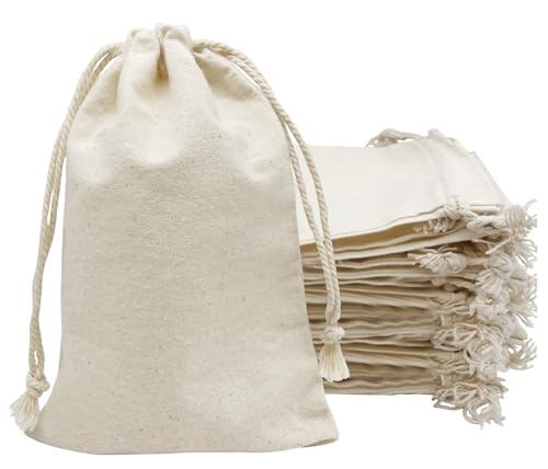 Jexila 24 Pieces Muslin Bags 4x6 inches Small Cotton Drawstring Gift Pouch Sachet Bag for Wedding Party Favor,Jewelry,DIY Crafts