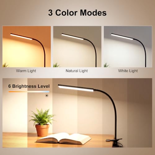Vansuny Clip on LED Desk Lamp, Eye-Caring USB Reading Light for Home Office - color: Black