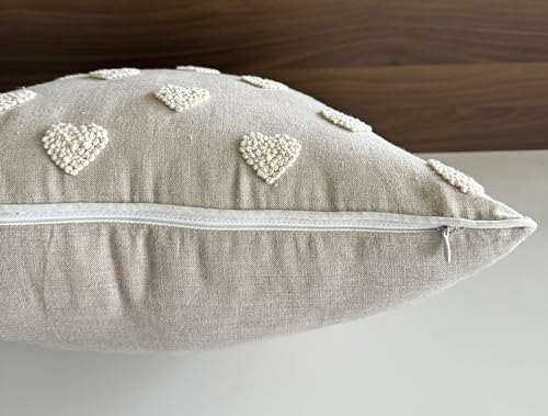 VAGMINE Embroidered Tufted Heart 18x18 Throw Pillow Cover, Natural - color: Natural-french Knots, size: 18" x 18" (Pack of 1)