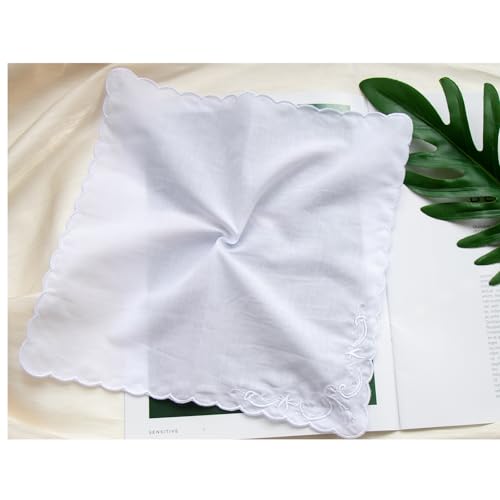 MileyMarla Ladies Embroidery Cotton White Handkerchiefs Lace Wedding Hankies - color: F03-6pcs