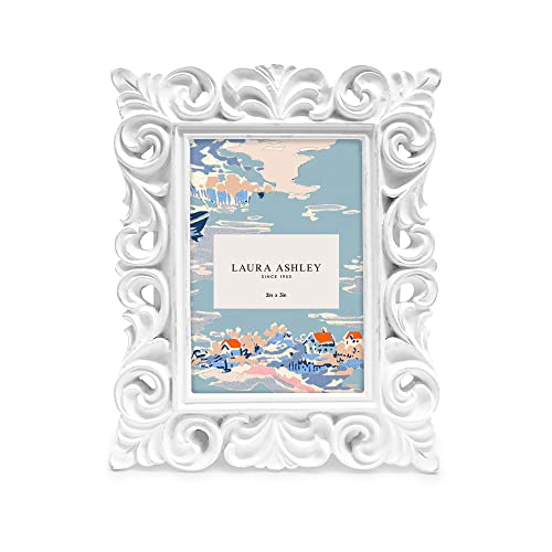 Laura Ashley 2x3 White Vintage Inspired Resin Scroll Design Picture Frame - color: White, size: 2x3