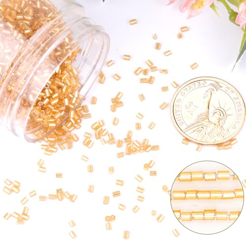 6000pcs Gold Bugle Beads Bulk, Embroidery Tube Short Beads for Jewelry Making, Bracelet,Necklaces Supplies,Craft DIY(3x2mm) - color: Gold