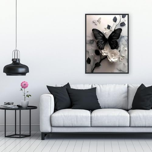 Mrnsiet Butterfly Cross Stitch Kits for Adults, Black Butterfly Stamped Cross Stitch Kits for Beginners, Needlepoint Cross-Stitch Patterns Embroidery Kits Arts and Crafts for Home Decor 12×16Inch - color: X250825-US