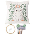 FONNUY Easter Throw Pillow Case Embroidery Kit, Eucalyptus Leaves Happy Rabbit Bunny Stamped Pattern Kits for Audlt Beginners, Hand Works Crafts Throw Pillow Cover, 18 x 18'' (Rabbit 01) - color: Rabbit 01