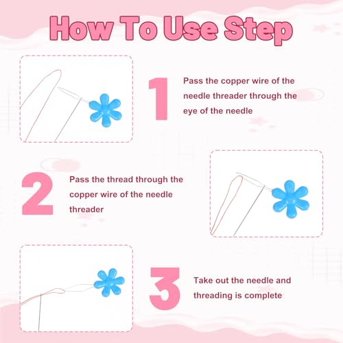 40Pcs Colorful Needle Threader Set, Flower Shape Embroidery Needle Threader Kit, Easy Threading Tool for Small Eyes, Sewing Accessories for Seniors/Arthritis Hands (Cute Color)
