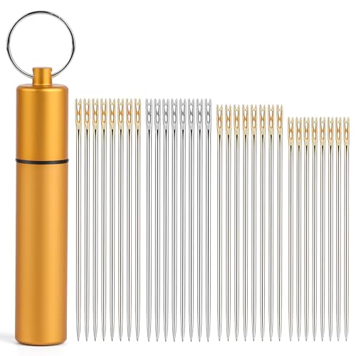 GarfxG Self Threading Needles 40pcs Easy Threading Steel Hand Sewing Needle - style: 40pcs-Gold / Silver Tail