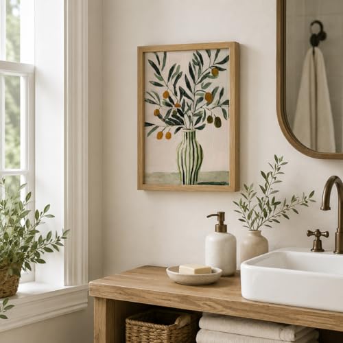 Framed Vintage Olive Branch Canvas Wall Art for Kitchen Bathroom Wall Decor - color: Olive Branch, size: 16"L x 12"W