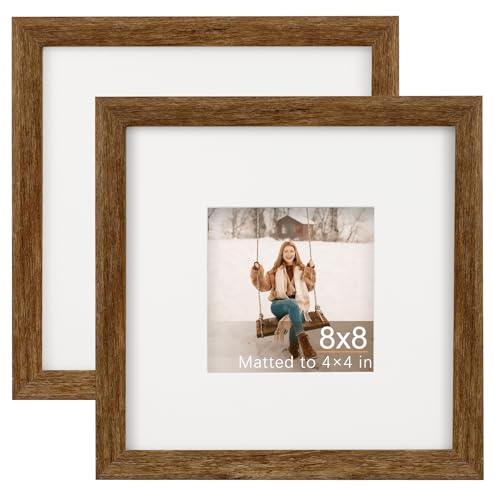 TOFOREVO 8x8 Picture Frames with 4x4 Mat Set of 2, Rustic Brown - color: Rustic Wood, size: 8x8