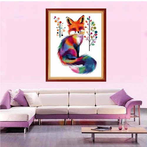 Artvxeay Stamped Cross Stitch Kits Beginners Full Range of Embroidery Starter Kits for Adults Printed Cross Stitching DIY Needlepoint Kit 11CT- Rainbow Fox 16x20 inch - color: Color61