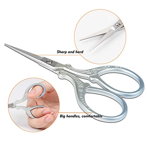 Embroidery Scissors Set with Leather Sheaths for Sewing Crafting, Art Work, Threading, Needlework DIY Tools Dressmaker Small 3.6 inch Shears Cross Stitch Knitting Scissor - color: Blue Green
