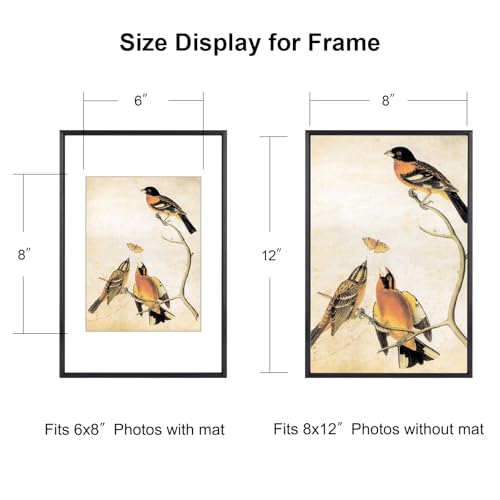 BKABOT 8x12 Black Aluminum Photo frames 3 Pack HD Glass Mat 6x8 Wall Table - color: Black, size: 8x12