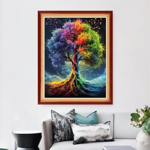 Dimensean Stamped Cross Stitch Kits Full Range of Embroidery Patterns Starter Kits for Beginners Adult DIY Cross Stitches Needlepoint Kits 11CT- Colorful Tree 16x20 inch - color: Arts kits 05