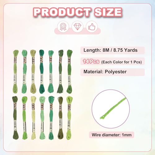 PATIKIL 14 Skeins Embroidery Floss Polyester Multicolored Dark Green - color: Multicolored Dark Green
