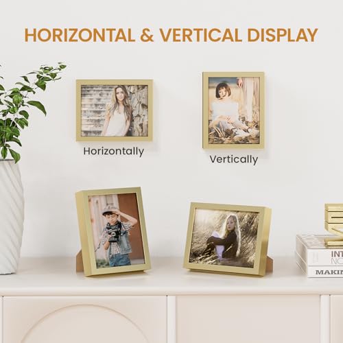 4x5 Aluminum Metal Picture Frame,Tempered Glass Gold Photo Frame 4x5 for Family Photo,Posters,Art,Document to Wall Mount Horizontally or Vertically - size: 4x5