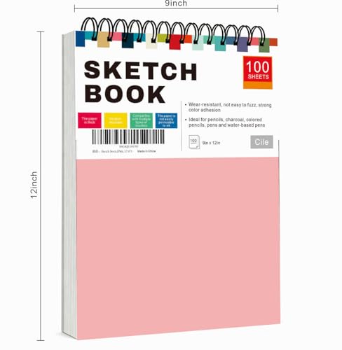 Cile Mixed Media Sketchbook–12x9 Inch,100 Sheets,100gsm Acid-Free Paper,Perfect for Drawing and Sketching with Tracing and Pastel Papers - color: Pink