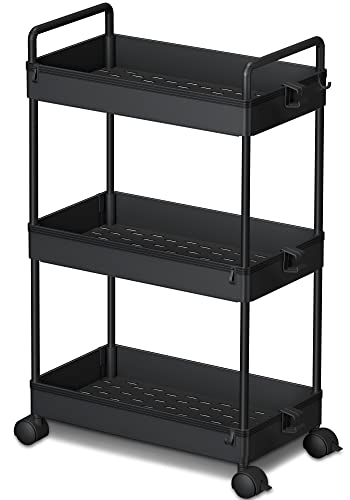 Ronlap 3 Tier Slim Rolling Storage Cart with Wheels Utility Organizer,Black - color: Black