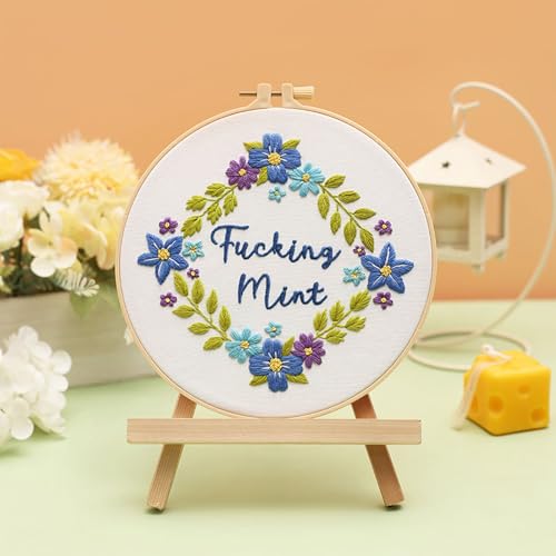 Louise Maelys Funny Flower Wreath Embroidery Kit for Beginners and Adults - color: Pattern 24