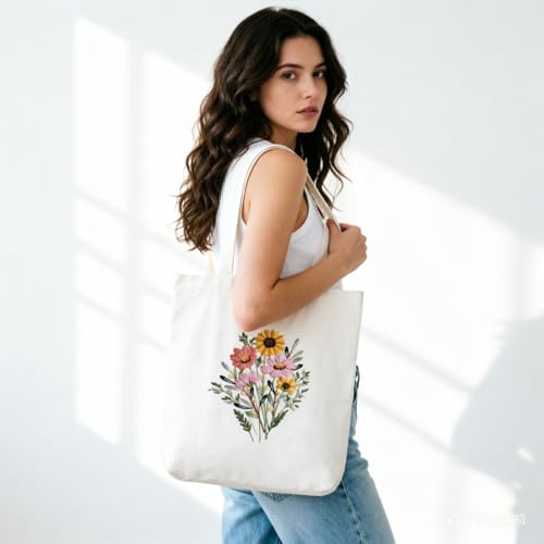 MAKHOT Canvas Tote Bag Embroidery Kit for Beginners,Cross Stitch Kits for Adults,Embroidery Bag Women(White) - color: White