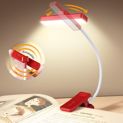 VAVOFO 24 LEDs Rotatable Book Light, Rechargeable Clip Reading Lamp, Red - color: Red