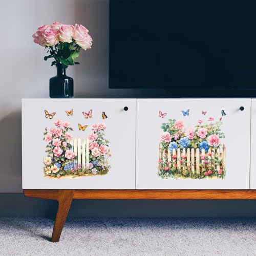 Peacoblue Fence and Roses Rub On Transfers for Furniture Craft 6"x12" - style: Fence and Roses