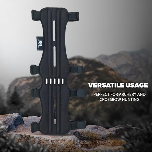 Hunt & Seek Fabric Archery Arm Guard 4 Hook-and-Loop Adjustable Straps Hunting Arm Guard Forearm Wrist Protector Archery Bracer Adult Unisex - color: Black