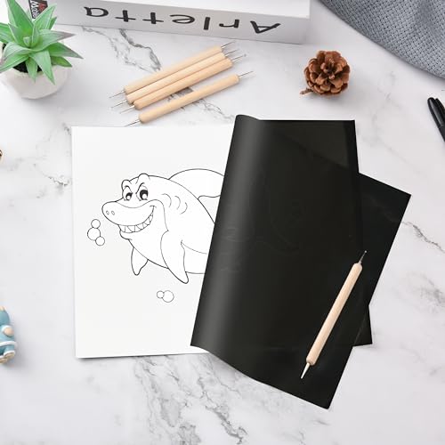 50 Sheets Carbon Paper Graphite Paper Black Carbon Transfer (8.5 x 11.5 inch) Tracing Papers with 5 PCS Embossing Styluses Dotting Tools for Wood Paper Canvas Craft - color: Black-50