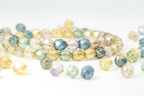 0.9 oz (25g) Mix of 100pcs 6mm Round Faceted Fire Polished Czech Glass Beads, Golden Shades - color: 6mm Gold Mix