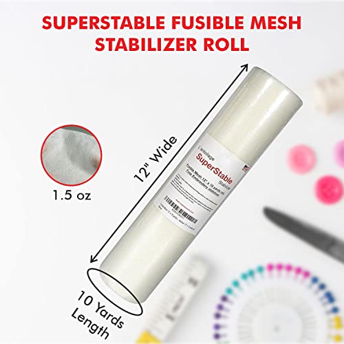 Superpunch Fusible Iron On No Show Mesh Stabilizer, White, 12 in x 10 yd - size: 12" x 10 yards roll