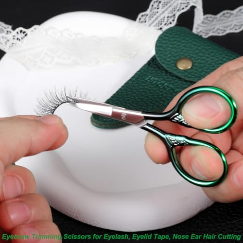 Small Sharp Scissors for Women Men Eyebrow Hair Beauty Grooming - color: Dark Green