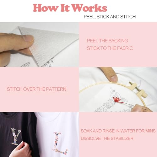 Topapfo Alphabet Letter F Stick and Stitch Embroidery Stabilizers Kit for Clothes, Name Embroidery Patterns for Beginners Adults Water Solute for Cothing T-Shirt Jeans Tote Bags Crafts - color: F