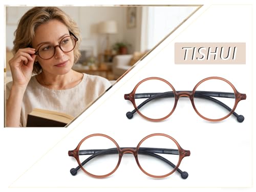 Round Reading Glasses for Women Men Blue Light Blocking Circular Readers Unisex Ultra Lightweight Circle Eyeglasses - color: 2 Pairs of Brown Reading Glasses