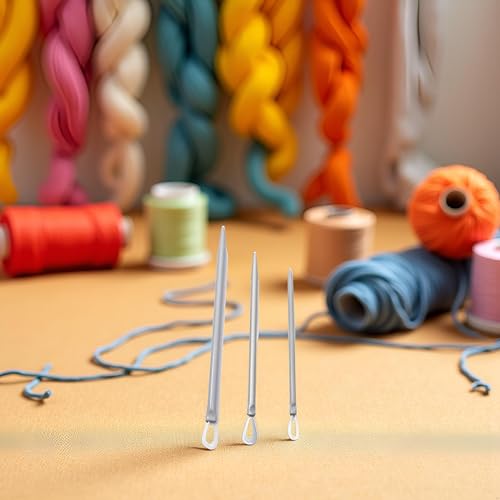 3Pcs Silver Nylon Wire Rope Threader Needle Big Eye Knitting Needle Weave for Sewing and Fabric Art Craft Accessory Yarn Needle Large Eye,Needle Threaders,Fit to Different Settings,Needlepoint