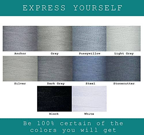 BlesSew Gray Sewing Threads - 10 Large Spools of Polyester Thread for Hand, Quilting & Sewing Machine - Grey Shades Plus Black & White - 1000 Yards Per Spool - color: Gray-Black-White