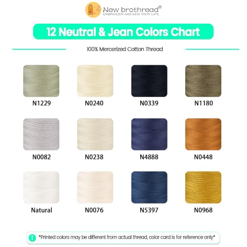 New brothread Multi-Purpose Mercerized Cotton Thread 12 Neutral&Jean Colors - color: 12 Neutral&Jean Colors