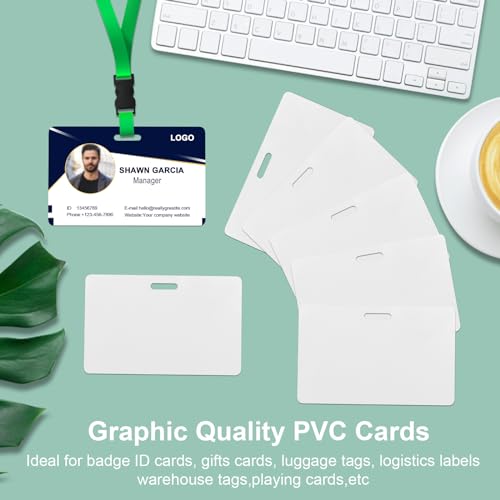 50 Pack Premium Blank PVC Cards with Slot Punch on Long Side - Horizontal Slot Punch Blank ID Cards- CAETOUNG CR80 30 Mil Graphic Quality White Plastic Card for Photo ID Badge Printers - color: 50pack