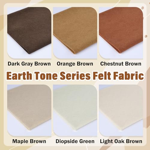 XSEINO 6 Rolls 12"x35" 1.4mm Thick Soft Felt Fabric Sheet 6 Assorted Earth Tone Series Colors Felt Pack for DIY Craft Sewing Squares Nonwoven Patchwork - color: Earthtone Series