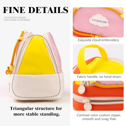 CICIMELON Large Capacity Pencil Case, Cute Aesthetic Pencil Pouch with 3 Compartments, Big Pencil Bag Organizer for School Supplies, Pen Holder for Kids, Girls, Boys, Students - color: Beige Base