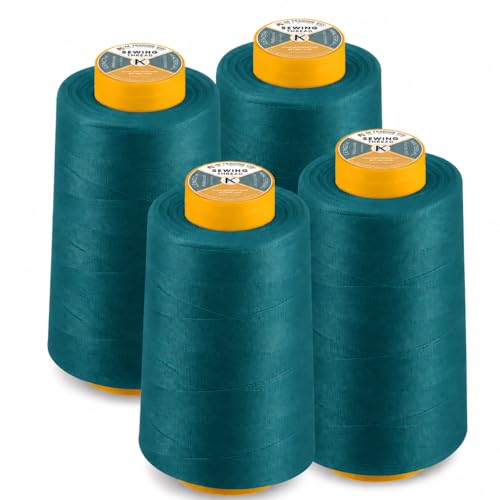 AK Trading 4-Pack Aquamarine All Purpose Sewing Thread Cones (6000 Yards Each) of High Tensile Polyester Thread Spools for Sewing, Quilting, Serger Machines, Overlock, Merrow & Hand Embroidery - color: AQUAMARINE