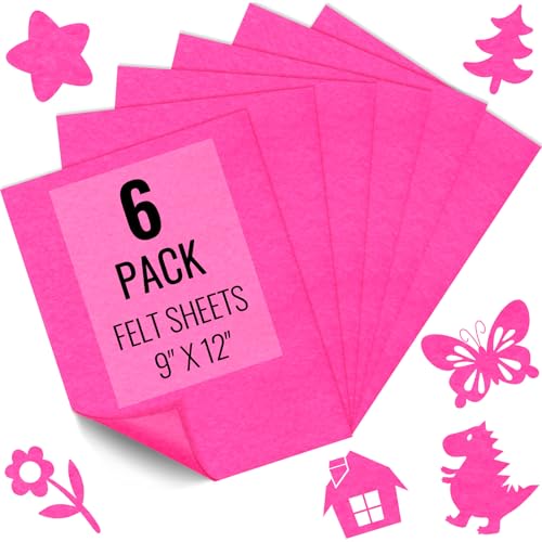 IONTACH 9" X 12" Soft Felt Sheets 1.6mm Thick (6 Packs, Hot Pink) - color: Hot Pink