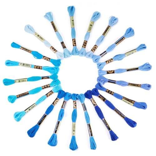 21 Bundles Polyester Embroidery Floss Cross Stitch Embroidery Thread Blue Stitch Threads Bulk 1mm Floss Thread for Summer Jewelry Making Bracelet Stitching Craft Supply - color: Blue