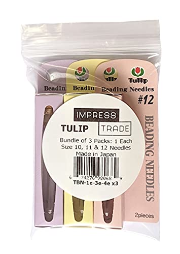 Tulip Beading Needles Bundle of 3 Packs: Size 10, Size 11 & Size 12-1 Pack of Each - TBN-001e, TBN-003e, TBN-004e, Japanese Needles for Seed Beads