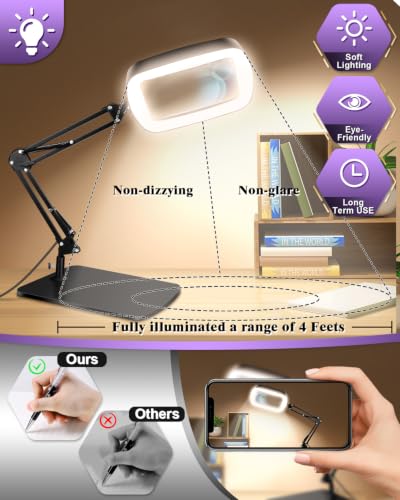 10X 30X Magnifying Glass with Light and Stand,Large Desk Lamp Magnifiers