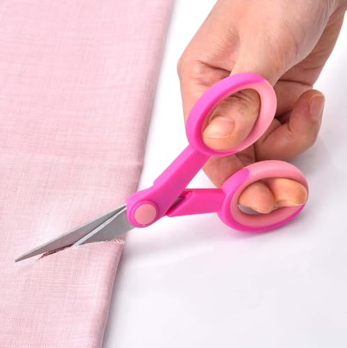 Zicolu 5" Embroidery Scissors, Small Sewing Scissors with Fine Tip for School Office Home Scrapbooking Crafting Quilting Knitting Cross Stitch Crochet Cutting Fabric Paper Thread Yarn, 3-Pack, Pink - size: 5.4"