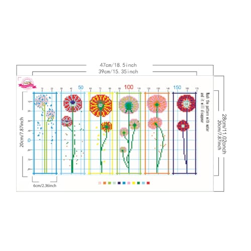 Zhenqing Dandelion Stamped Cross Stitch Bookmark Kit, 6 Floral Designs for Beginners, Book Lover Gift - color: Dandelion Bookmark