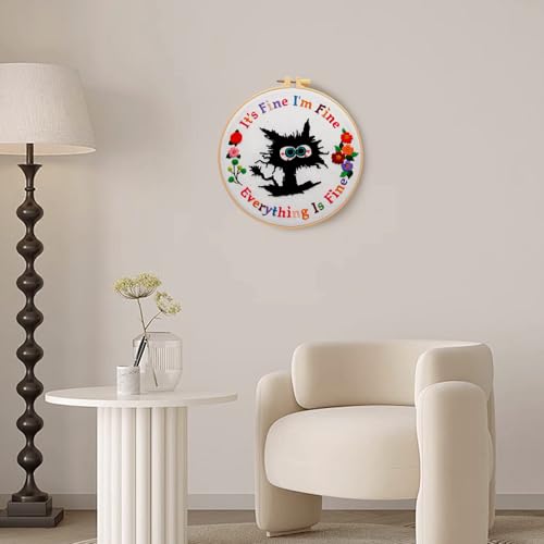 Haootadiy Beginner Embroidery Kit for Adults, Easy Cross Stitch Kit for Beginners and Adults, Full Embroidery Hoop Kit with Needles and Thread Included (Pattern 1) - color: Pattern 1